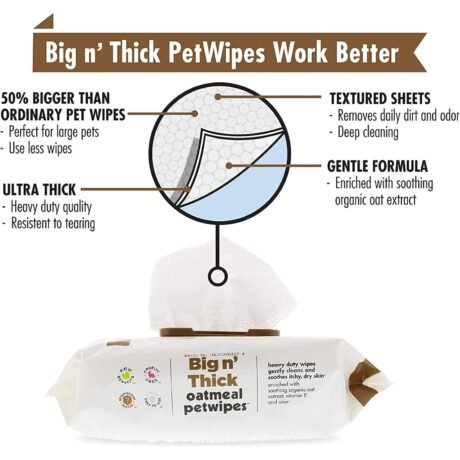 Petkin Big n Thick Oatmeal Pet Wipes -Gentle Formula