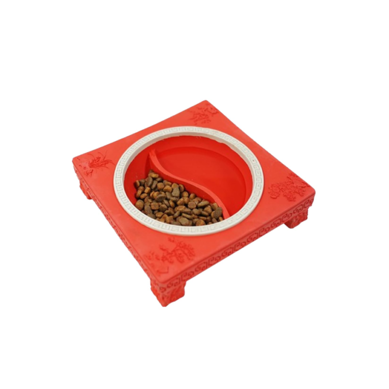 Wagging Master Slow Eating Dog Bowl Non-Toxic Food Grade Natural Rubber Pet Bowl (Red, 2 Pocket) (1)